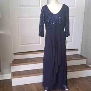 Alex Evening 14 Petite Empire Waist Sequin aline with cascade style 8296784 NWT